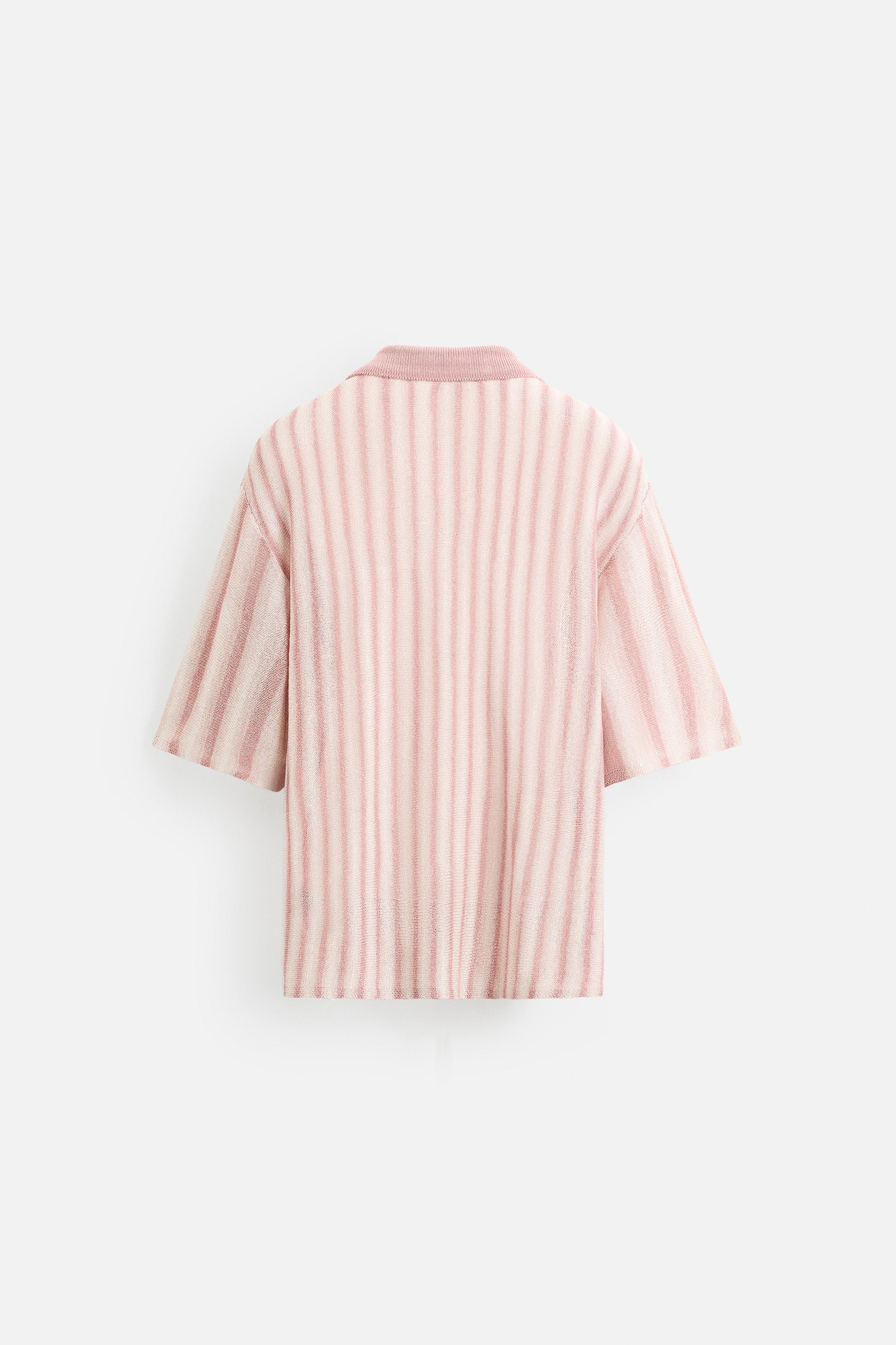 ★ドイツ発*ZARA*新作*STRIPE ジャガードニットシャツ/D-PINK★ ピンク系 L ZARA(ザラ) ブラウス・シャツ(レディース) - 海外