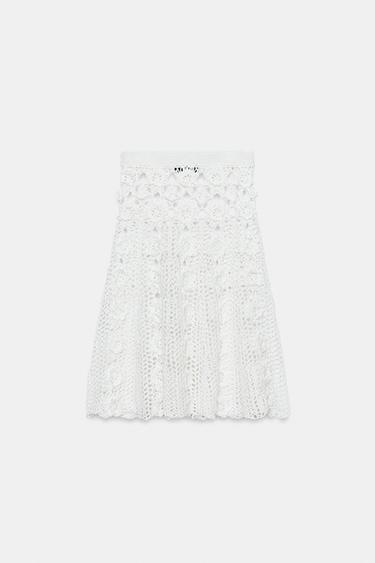 FLORAL CROCHET KNIT MIDI SKIRT - White by Zara - Image 3