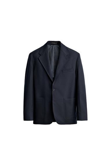 Zara 100% WOOL RELAXED FIT BLAZER - Dark navy