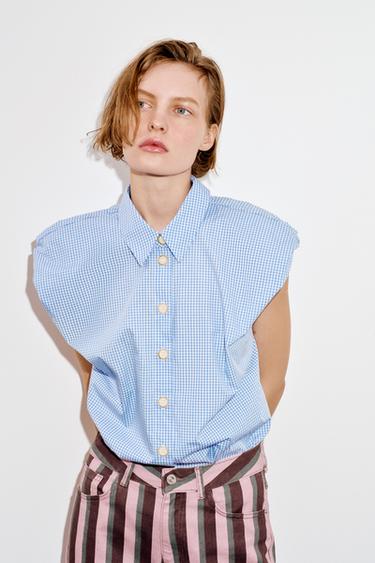 CAMISA MANGA ABULLONADA - Azul / Blanco de Zara