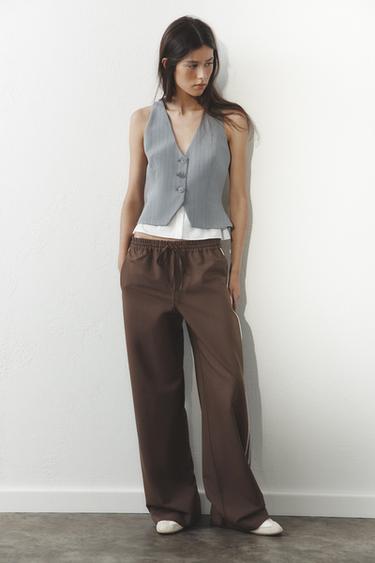 Zara COMBINATION STRIPED TOP - Ecru / Marl - Image 0