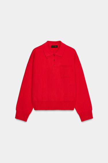 POLO EN MAILLE À POCHE - Rouge de Zara - Image 2