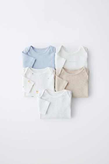 Zara FIVE-PACK OF LITTLE HOUSE BODYSUITS - Ecru / Blue