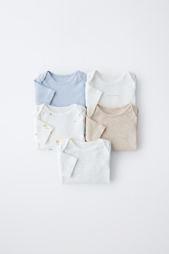 PACK CINCO BODIES CASITAS - Cru / Azul da Zara - Imagem 0