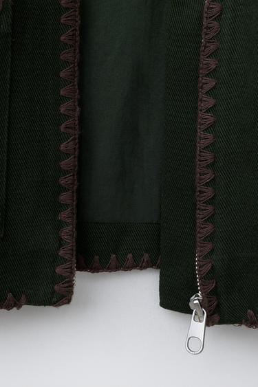 CONTRAST EMBROIDERY JACKET - Mid-green by Zara - Image 4