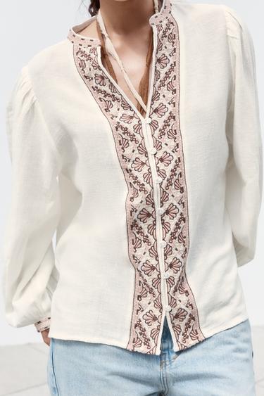 CHEMISE BRODÉE - Blanc cassé de Zara