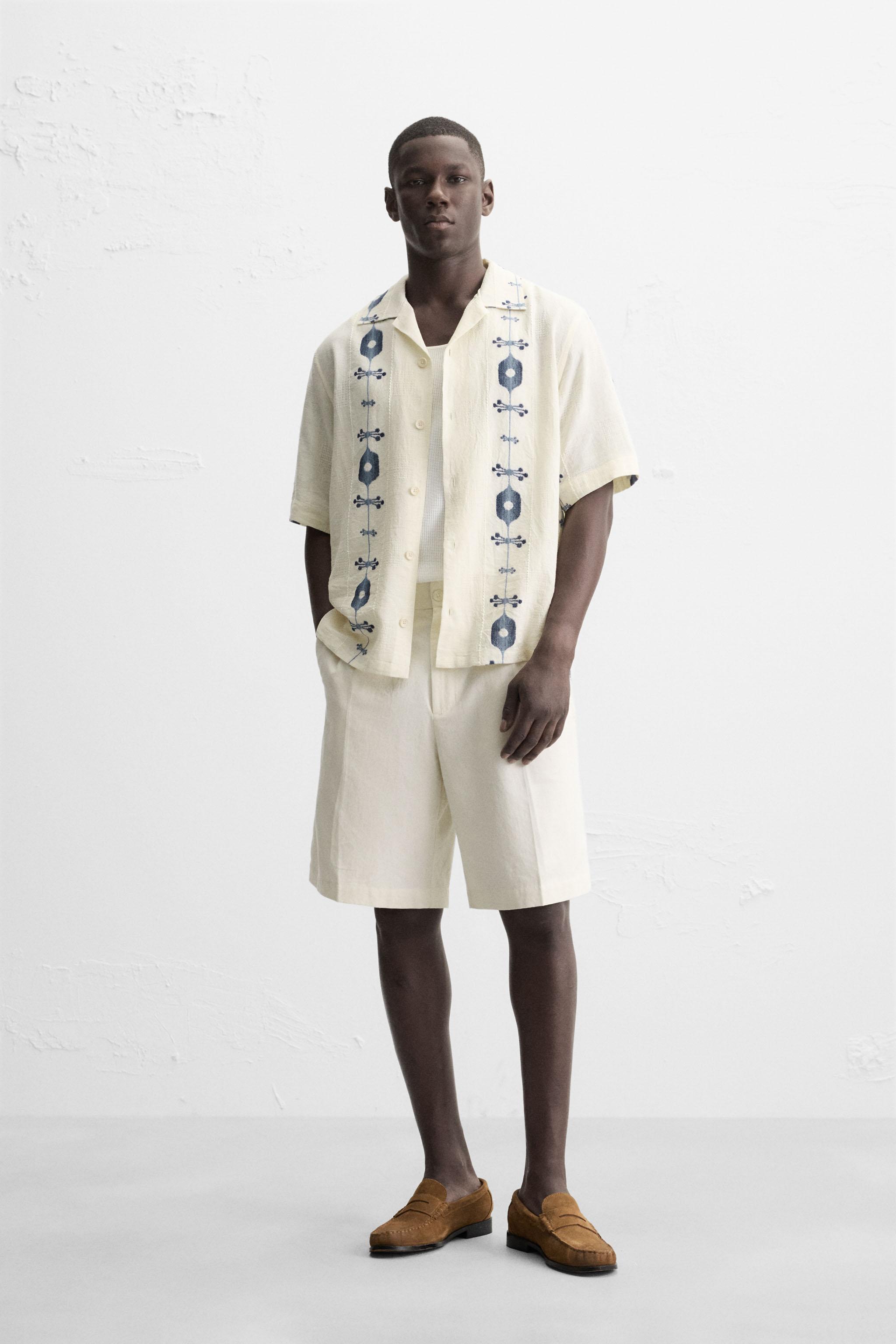 コントラストジャカードシャツ - インディゴブルー | ZARA Japan