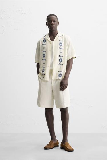 قميص جاكار بلون متباين - نيلي الخاص بـ Zara