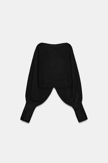 PULL COURT EN MAILLE À MANCHES BOUFFANTES - Noir de Zara - Image 6