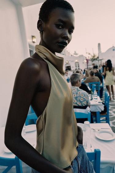 SATIN HALTER TOP - Light khaki by Zara