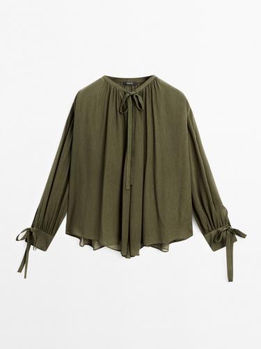 Blusa capa detalle lazadas - Verde oscuro de Zara