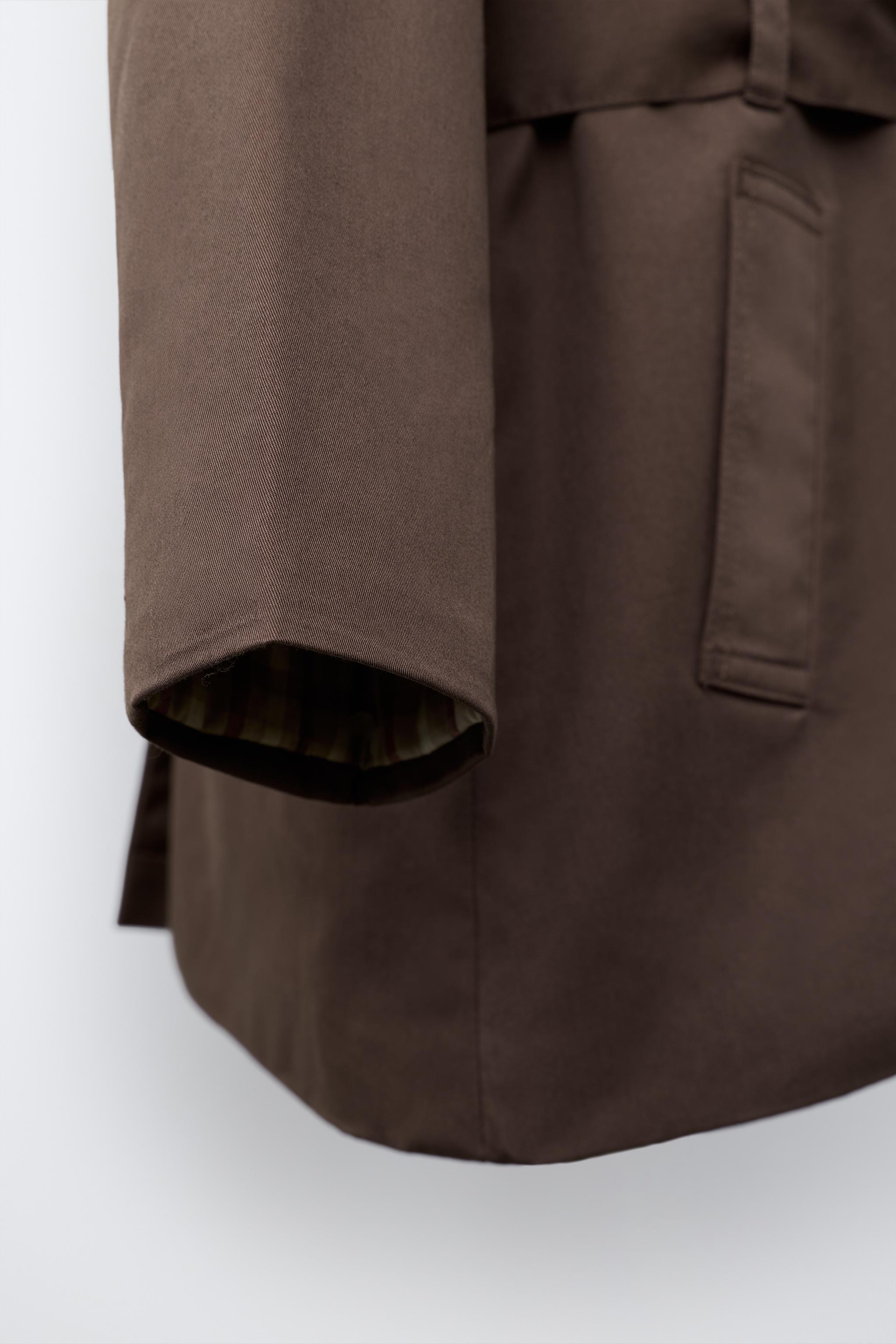 HOODED PLAID-LINED TRENCH COAT