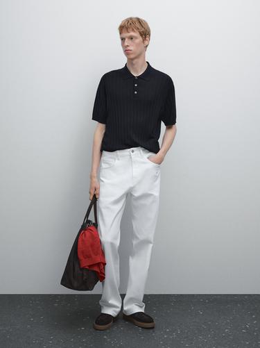 Zara Ribbed knit polo shirt - Black - Image 0