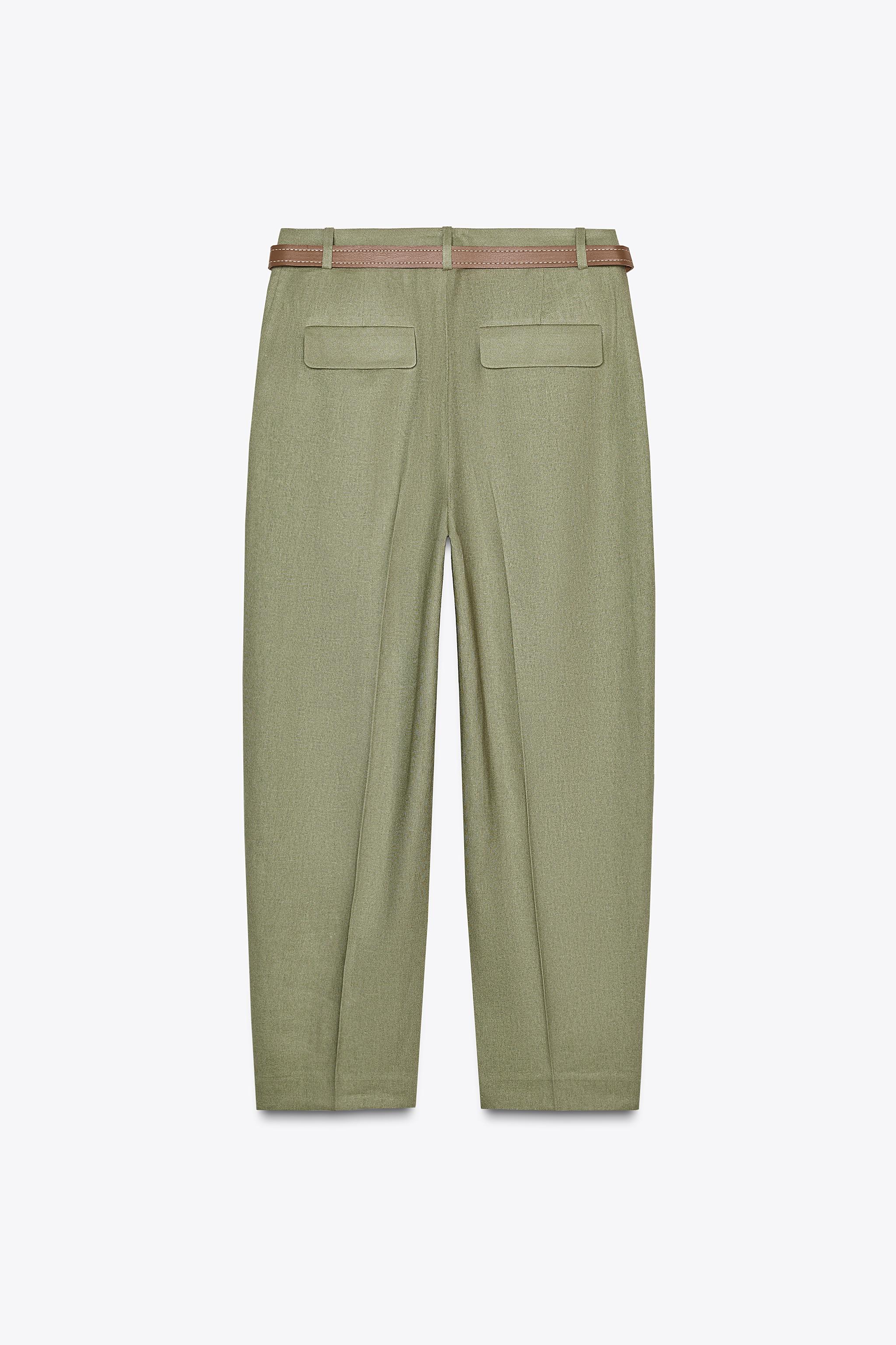 【ZARA】ベルト付きストレートパンツ ブラック | 2753/024/800 LINEN STRAIGHT LEG PANTS WITH BELT - Black | ZARA United States