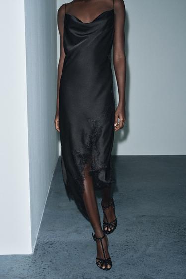 SATIN LACE DRESS ZW COLLECTION - Black by Zara