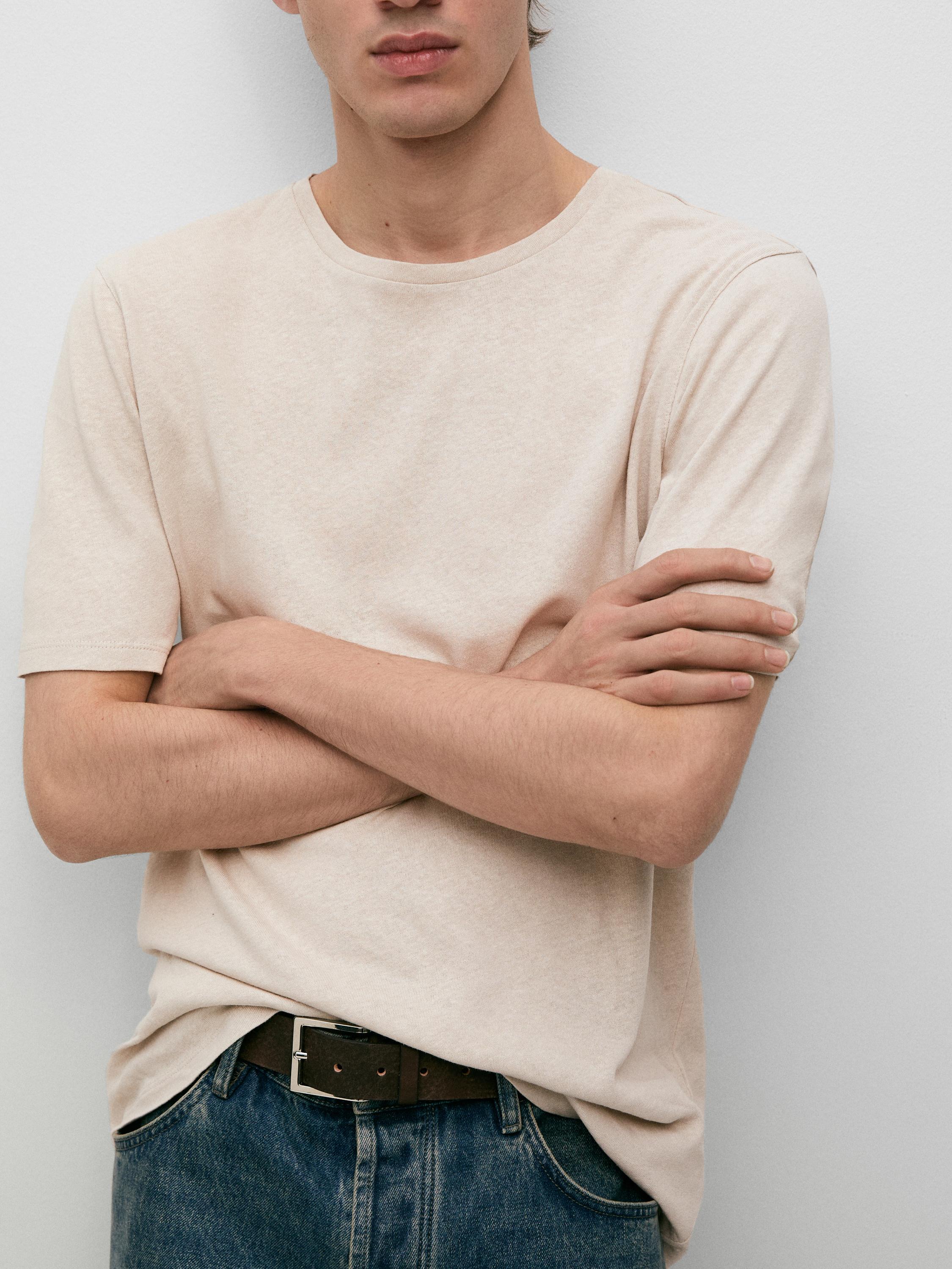 Short sleeve linen and cotton T-shirt
