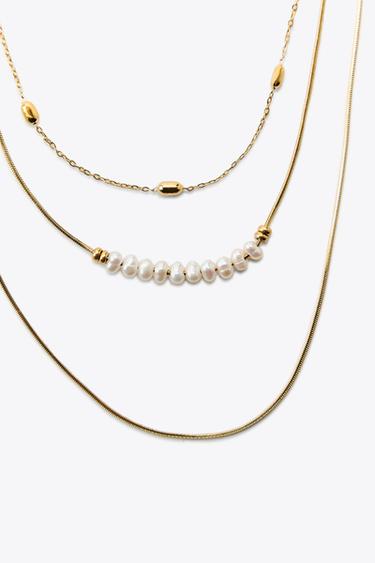 3-PACK OF WATERPROOF CHAIN AND PEARL NECKLACES - Golden by Zara - Image 1