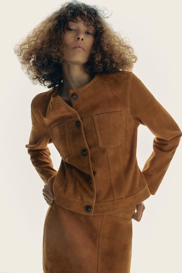 CHAQUETA PIEL ANTE 100% ZW COLLECTION - Tabaco de Zara