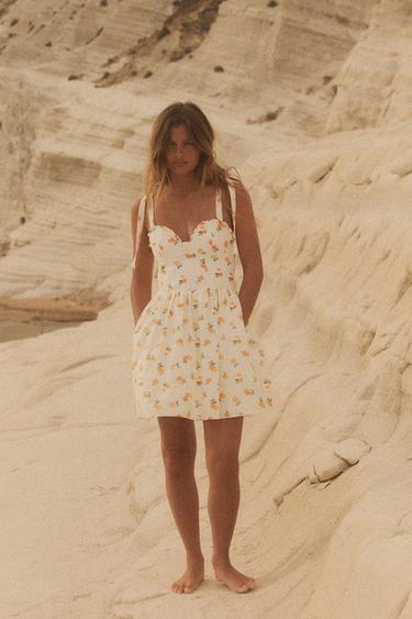 ORANGE PRINT POPLIN DRESS - white-orange by Zara