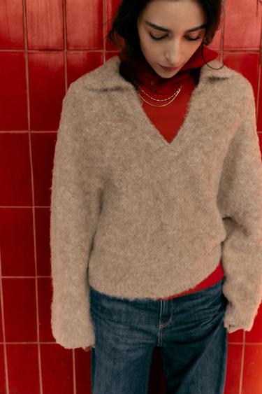 STRICKPULLOVER MIT GEBÜRSTETEM EFFEKT - Hellbraun von Zara