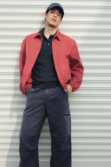 REGULAR FIT WASHED COTTON JACKET - Red by Zara