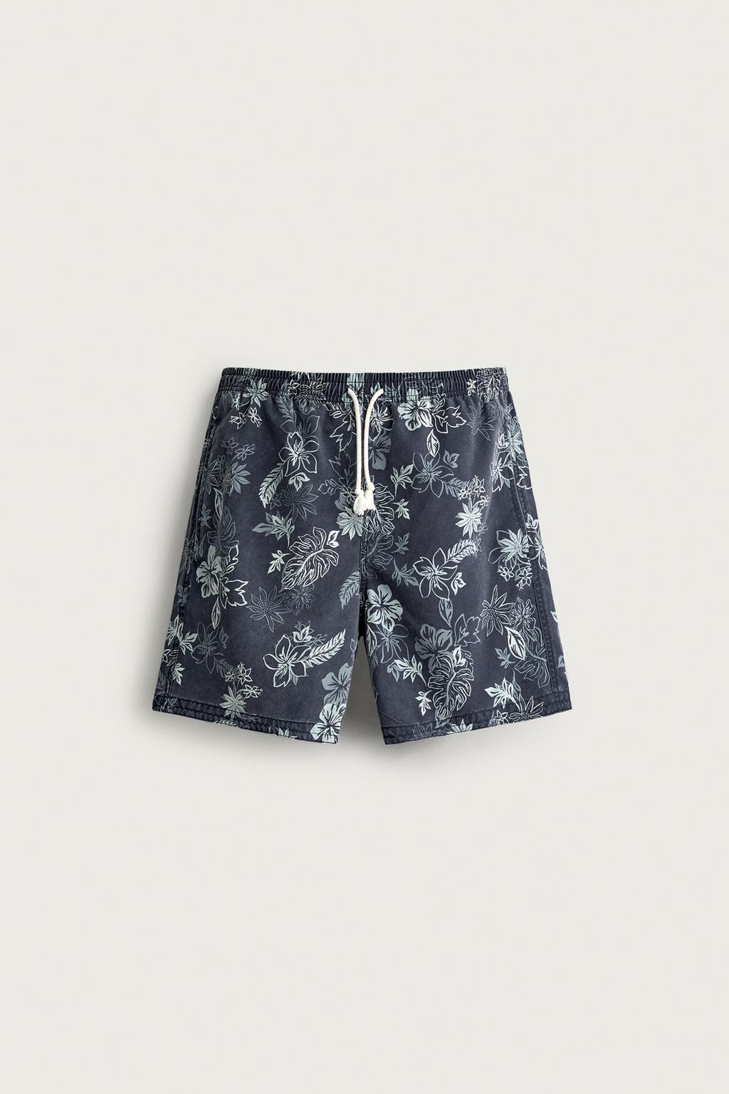 Floral Print Longline Swim Shorts — Men's
