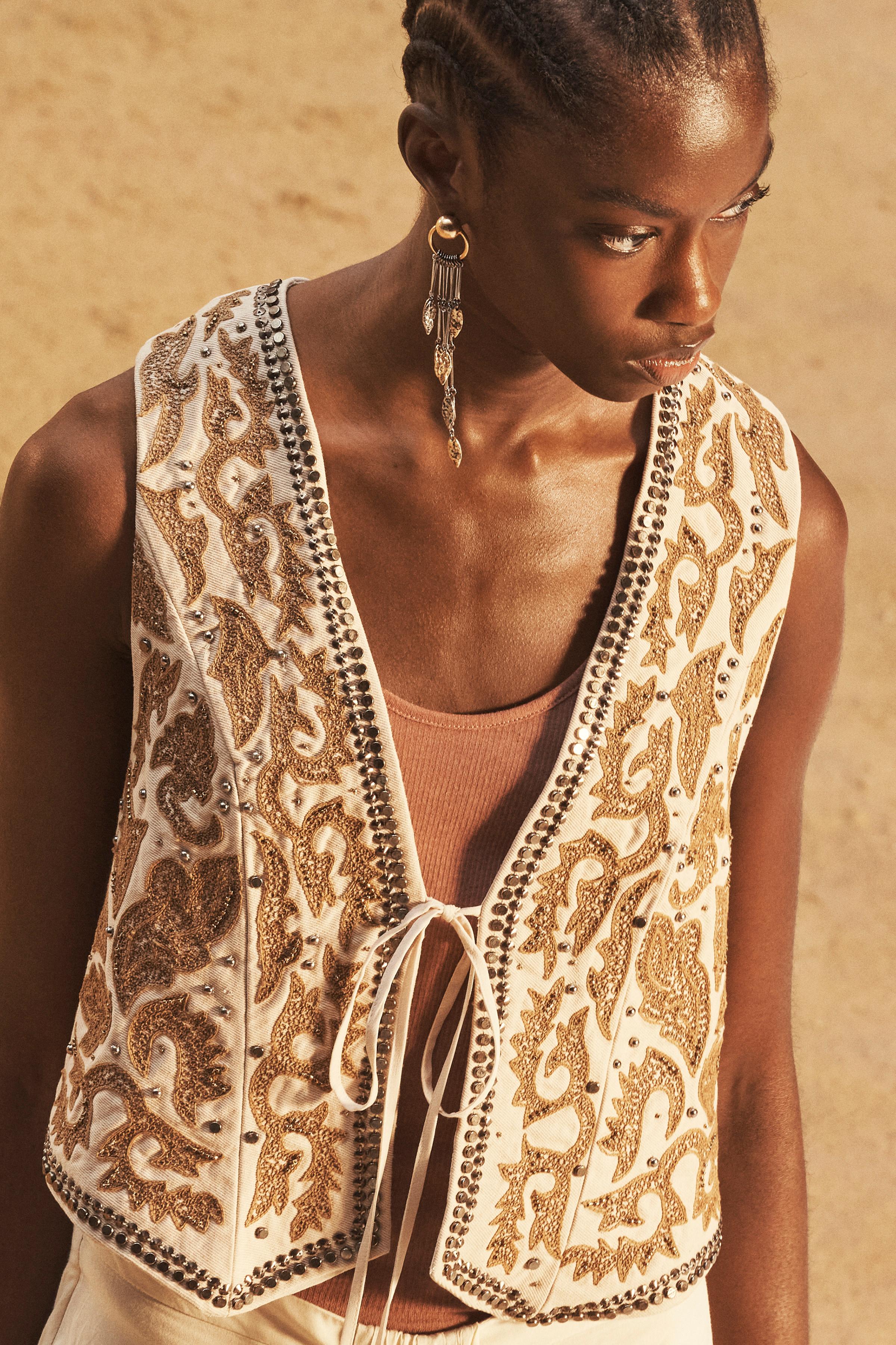 LIMITED EDITION EMBROIDERED STUDDED VEST - Ecru | ZARA