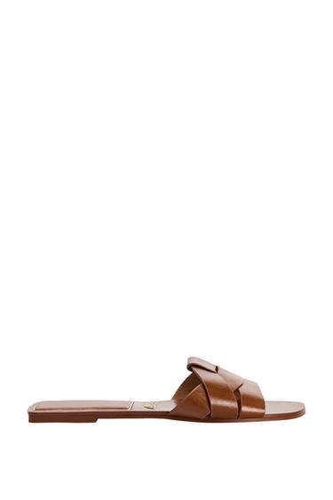 FLAT LEATHER SANDALS WITH CRISS-CROSS STRAPS - Brown by Zara