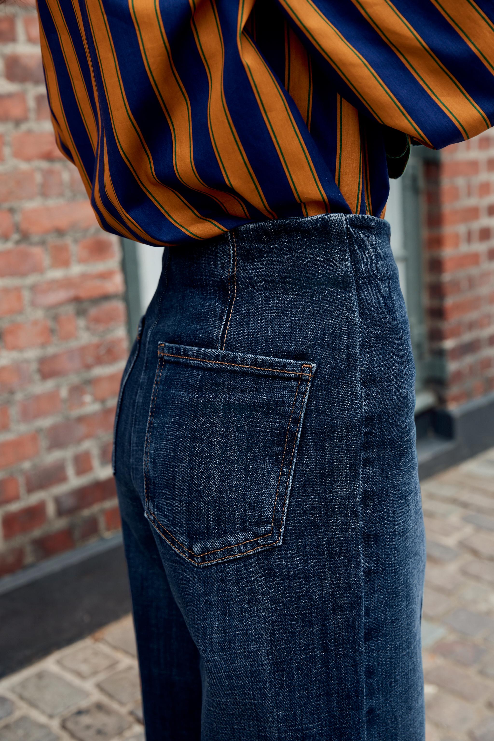 Zara Z1975 Yüksek Bel Kemersiz Geniş Paça Jean görsel 3