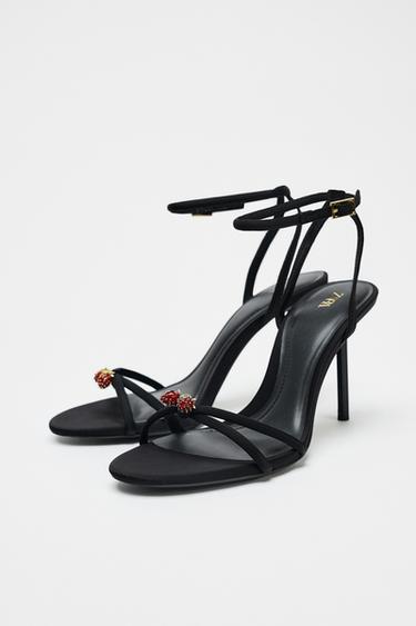 BEADED CROSSOVER STRAP SANDALS - Black by Zara - Image 4