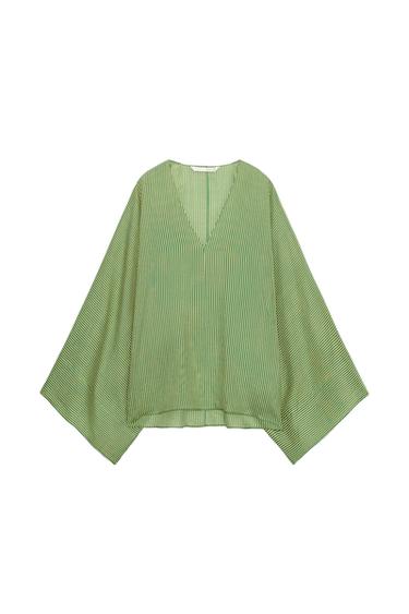 CHEMISE À RAYURES RAMIE ZW COLLECTION - Vert / Écru de Zara