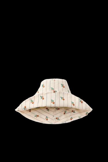 Zara STRIPED FLORAL BUCKET HAT - Beige - Image 0
