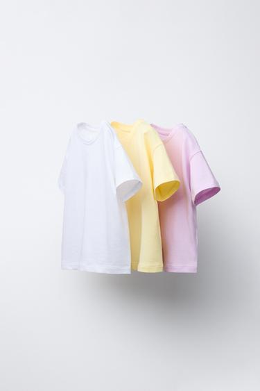 ZESTAW TRZECH GŁADKICH T-SHIRTÓW - Żółty Zara