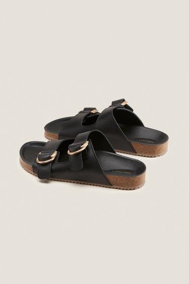 FLAT LEATHER SANDALS WITH BUCKLES - Black by Zara - Image 5