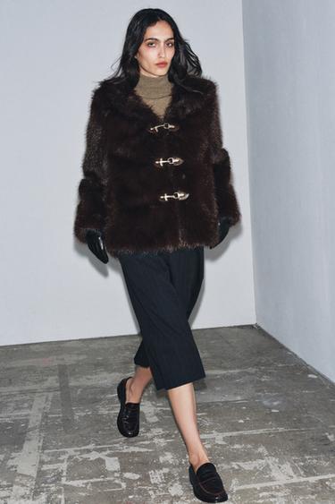 SHORT FAUX FUR COAT ZW COLLECTION - Brown / Green by Zara - Image 0