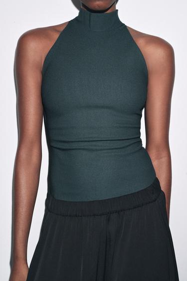 Zara CREPE HALTER TOP - Petrol blue