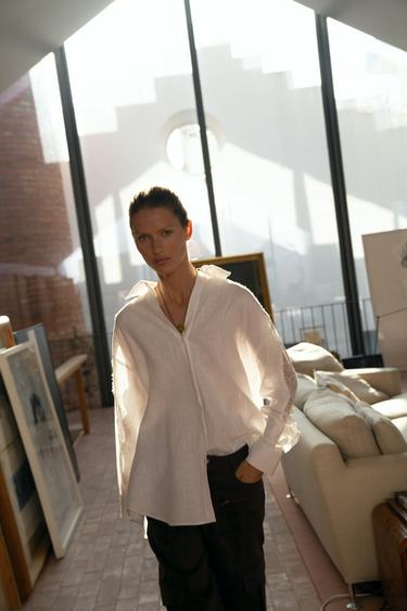 CHEMISE OVERSIZE DENTELLE ET LIN - Blanc de Zara - Image 5