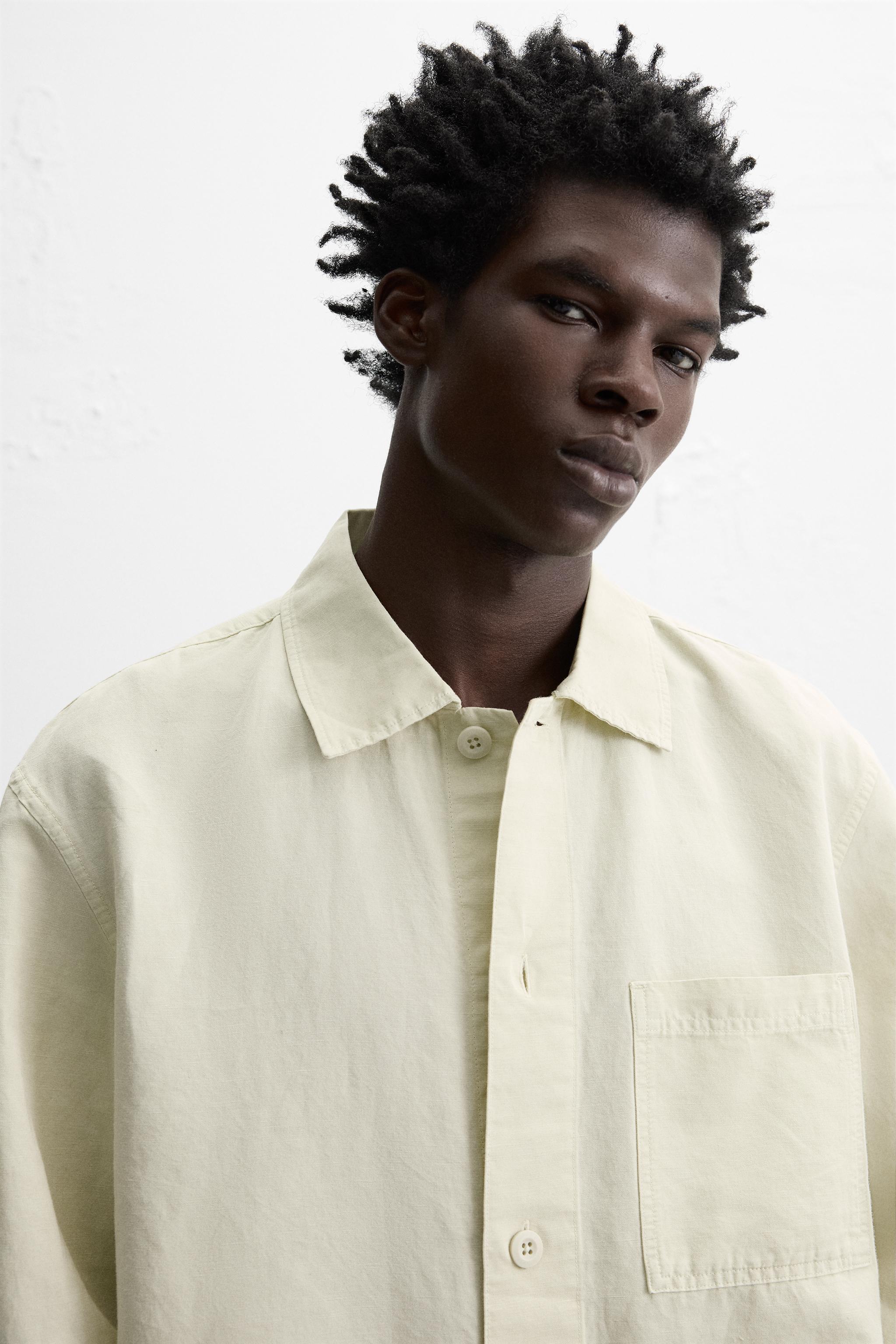 リネン＆コットン シャツジャケット - グリーン | ZARA Japan / 日本