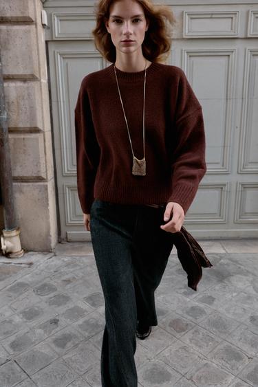Zara SOFT KNIT SWEATER - Burgundy