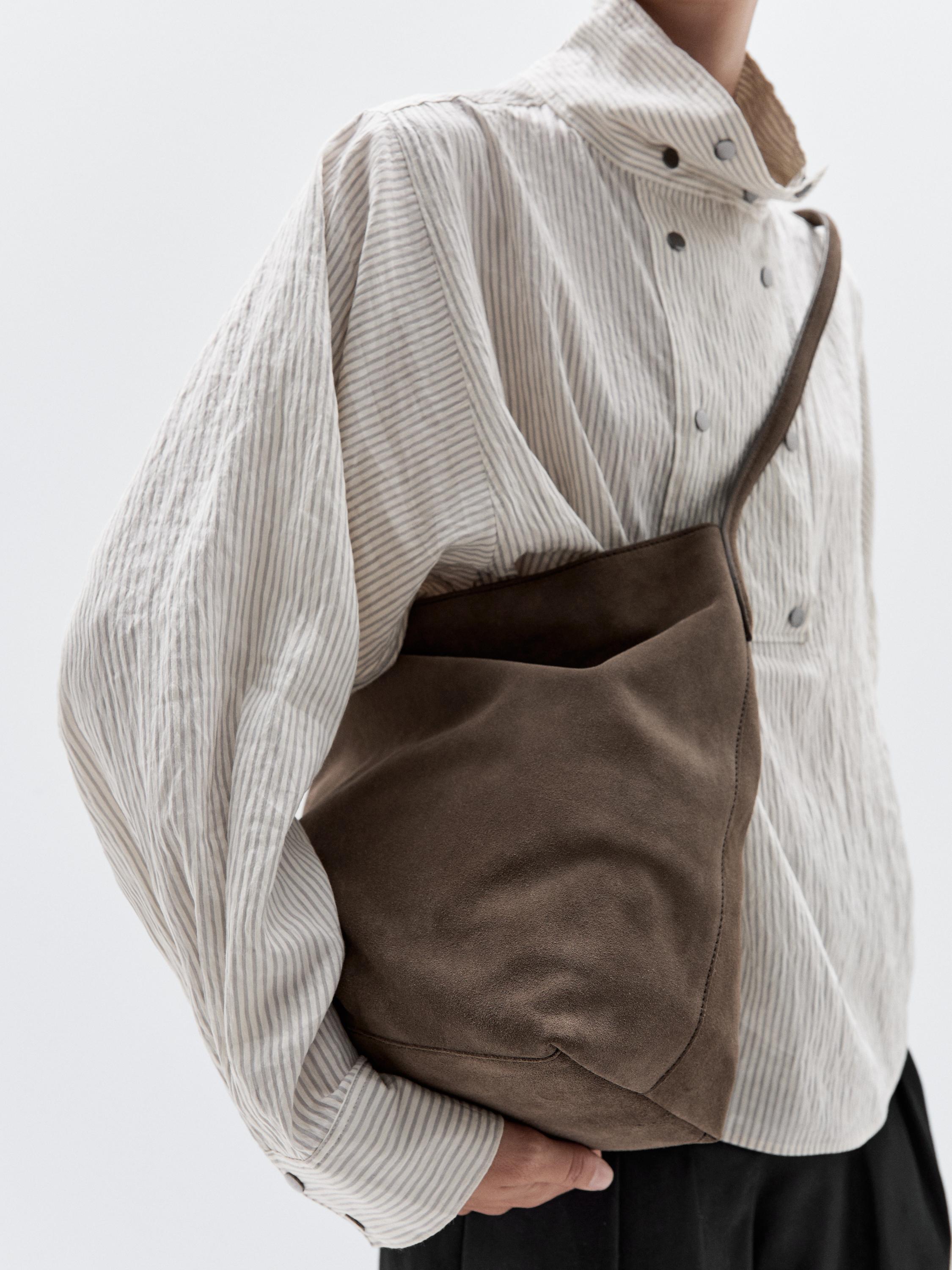 Split suede leather bucket bag