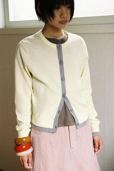 ÁO KHOÁC DỆT KIM PHỐI HỢP - Màu vàng từ Zara