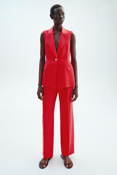 STRAIGHT-LEG LINEN BLEND TROUSERS - Strawberry by Zara - Image 0