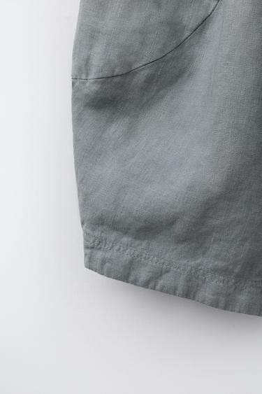 PANTALON BALLON 100 % LIN - Vert / Bleu de Zara - Image 3