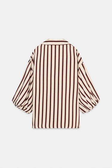 CHEMISE À RAYURES ET MANCHES BOUFFANTES - Écru / Grenat de Zara - Image 6