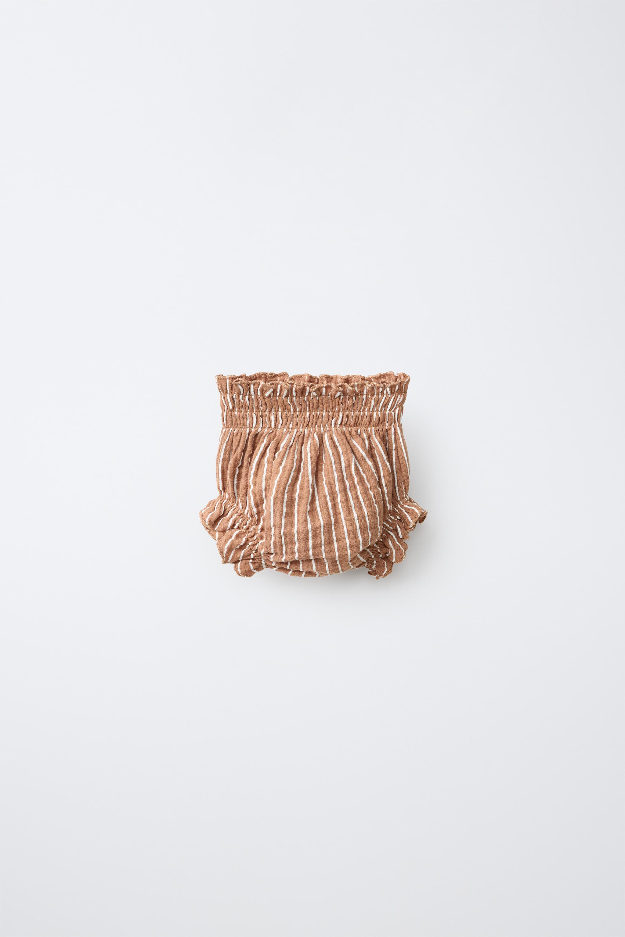 STRIPED TEXTURED BOTTOMS — Brown / White