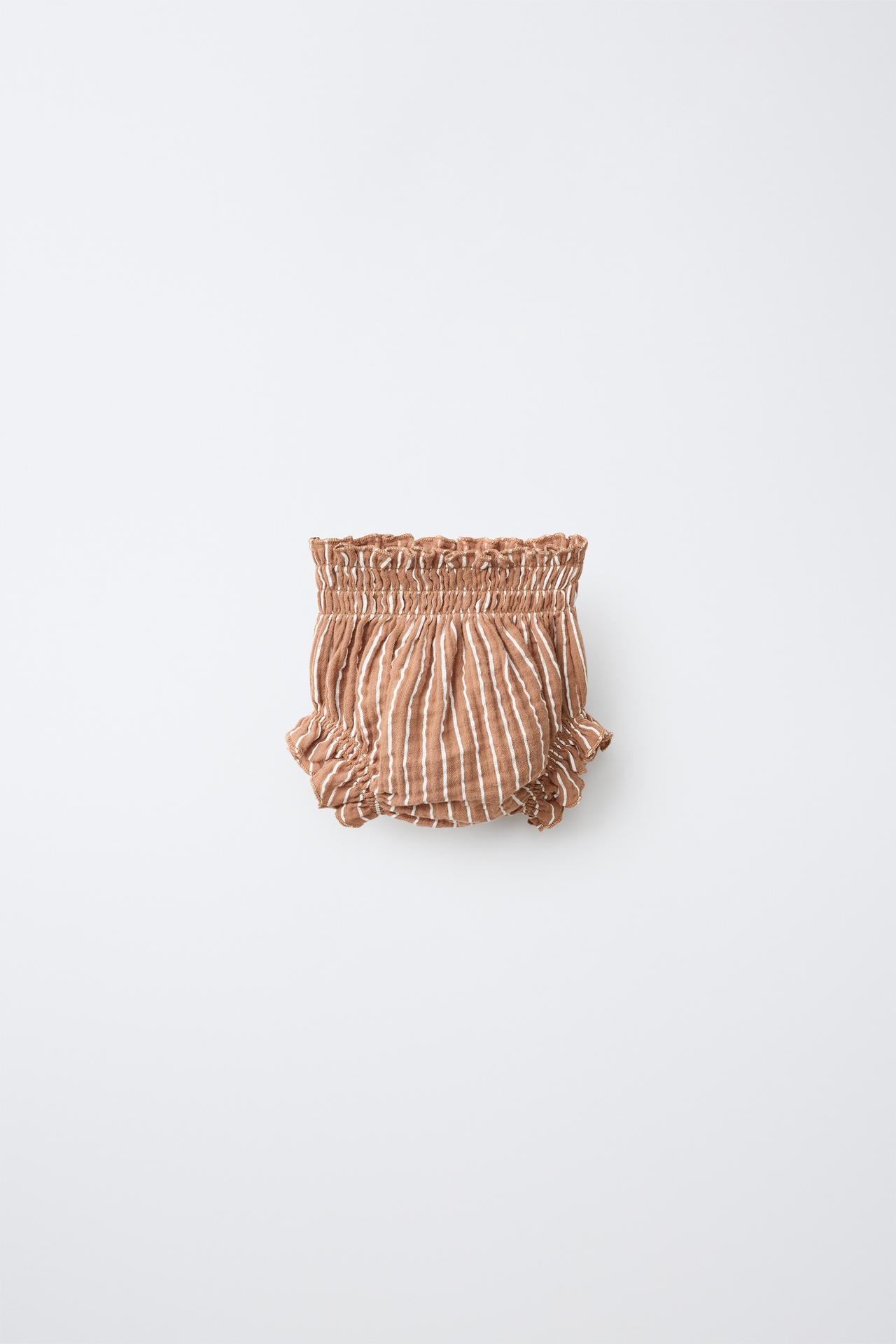 STRIPED TEXTURED BOTTOMS — Brown / White