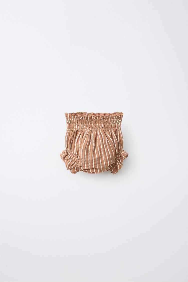STRIPED TEXTURED BOTTOMS — Brown / White