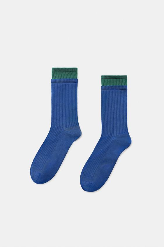 Zara LAYERED-EFFECT RIBBED SOCKS - Blue - Image 0