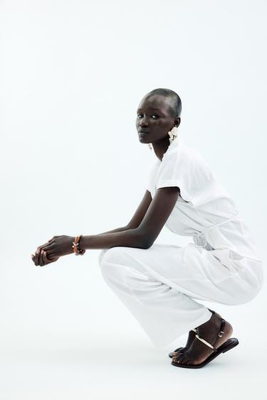 LINEN BLEND BELTED BLOUSE - White by Zara - Image 2