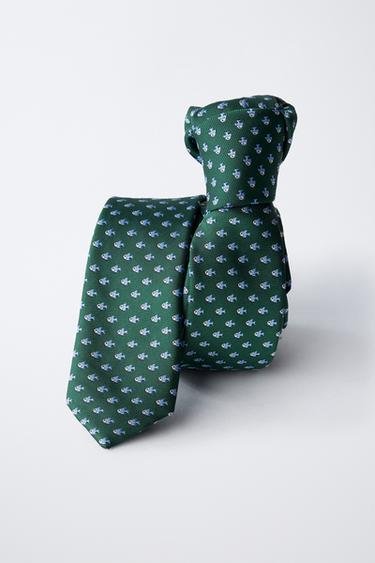FISH PRINT TIE - Green / Ecru by Zara - Image 2